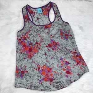 H.I.P Floral Abstract Racerback Purple Trim Tank S